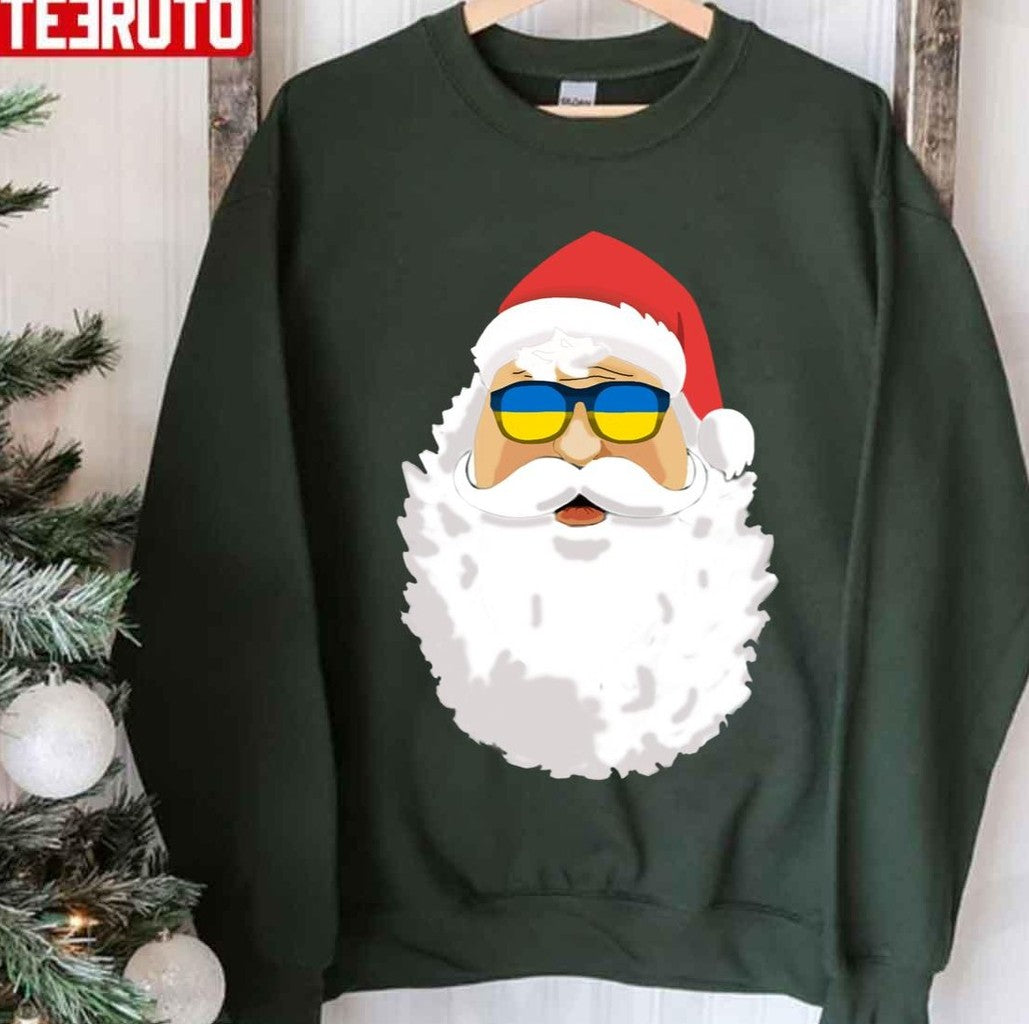 Santa Patriotic Ukraine Sunglasses Christmas Unisex Sweatshirt