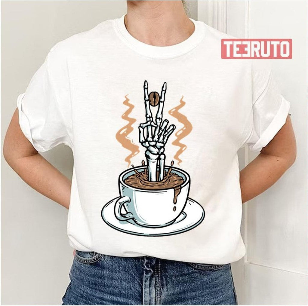 Skeleton In Capuchino Dead Inside But Still Caffeinated Unisex T-Shirt