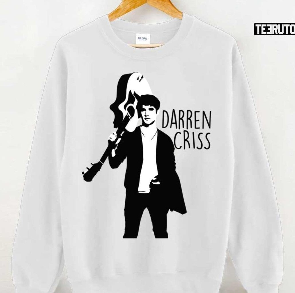 Black And White Design Darren Criss With Guitar Unisex Sweatshirt