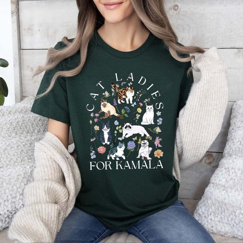 Cat Ladies for Kamala Shirt, Cottagecore Kittens Kamala Harris Voting 2024 Presidential Election Cat Person Political T-shirt