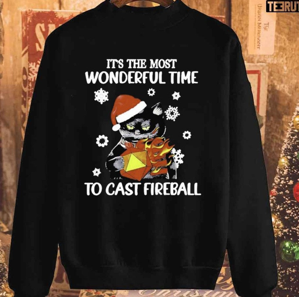 Santa Black Cat It’s The Most Wonderful Time To Cast Fireball Christmas Unisex Sweatshirt