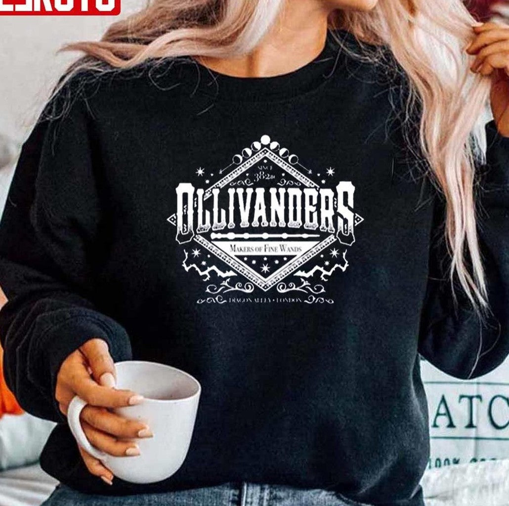 Ollivanders Makers Of Fine Wands Since 382 Bc Nerd Bookworm Fantasy Geek Wizard Vacation Unisex Sweatshirt