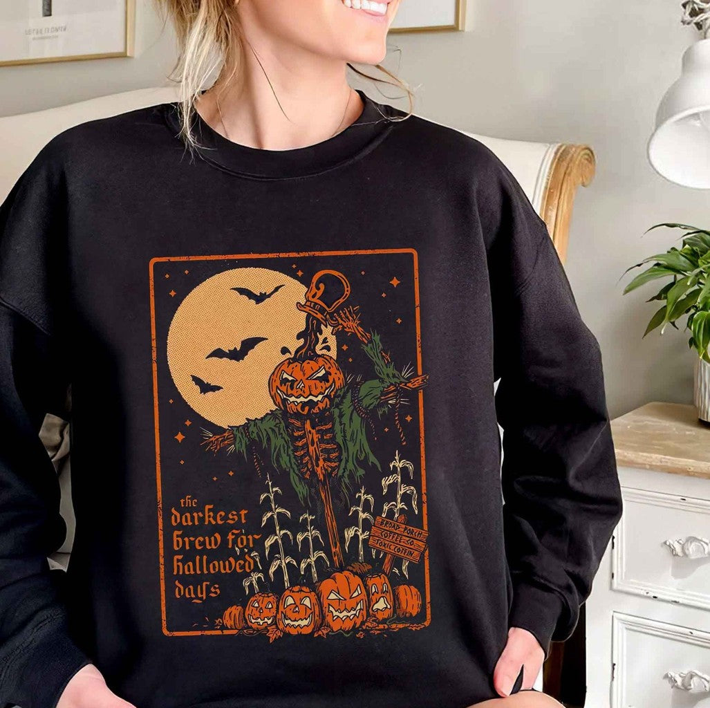 The Darkest Brew For Halloween Days Pumpkin Under The Moon Vintage Unisex T-Shirt