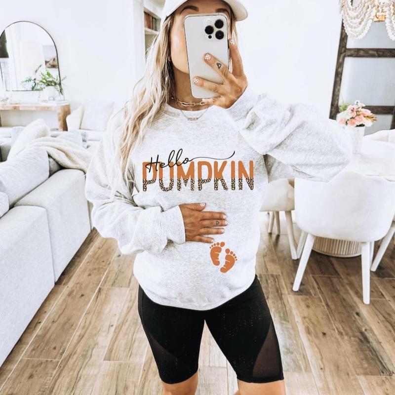 hello pumpkin pregnancy sweater - hello pumpkin pregnancy announcement sweatshirt - fall pregnancy sweaters - fall pregnancy shirt -pullover Light