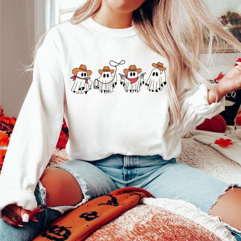 Cowboy Ghosts Sweatshirt, Halloween Cowgirl Ghosts Sweatshirt,Howdy Halloween, Ghost Boo, Western Cute Ghost Sweatshirt Unisex Classic Cotton