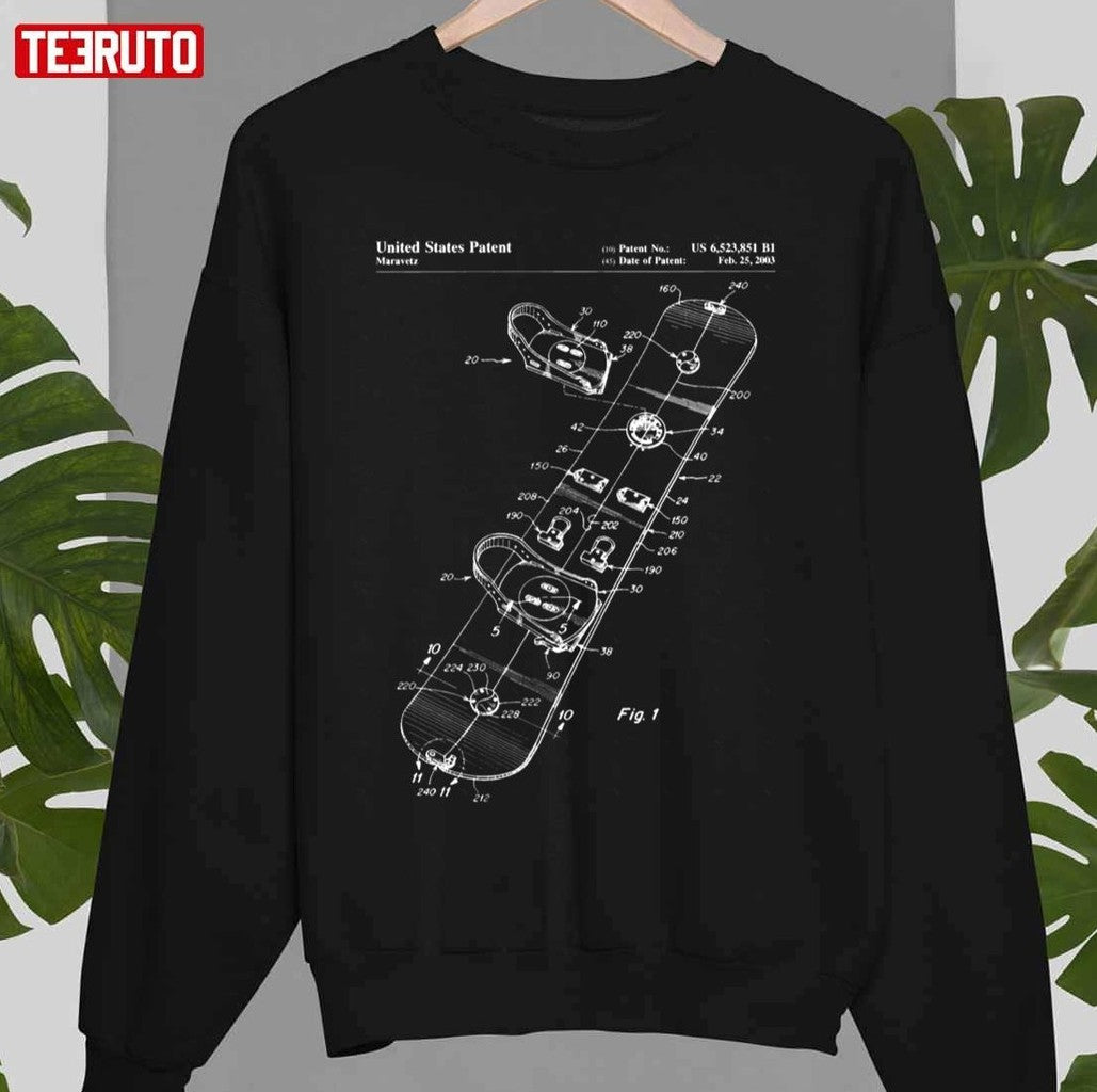 Snowboard Patent Snowboarding Art Blueprint Unisex Sweatshirt