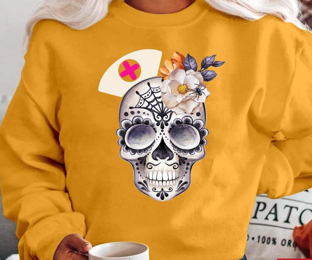 Nurse Sugar Skull Stethoscope RN Medical Halloween Costume Unisex T-Shirt