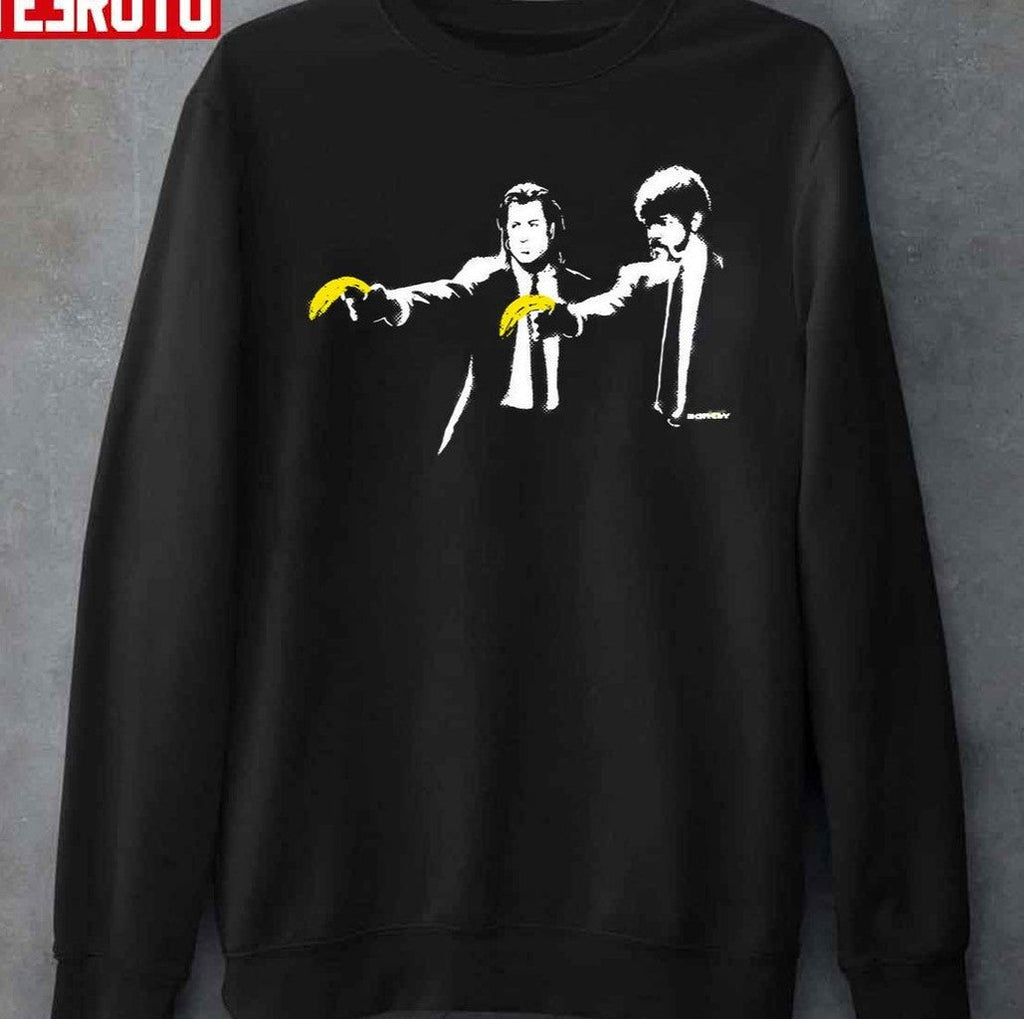 Banksy Graffiti Pulp Fiction Parody With Bananas Unisex T-Shirt