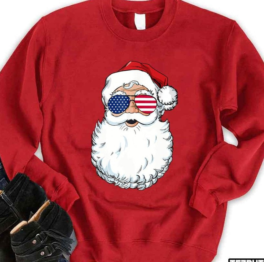 Santa Claus Patriotic Usa Sunglasses Unisex Sweatshirt