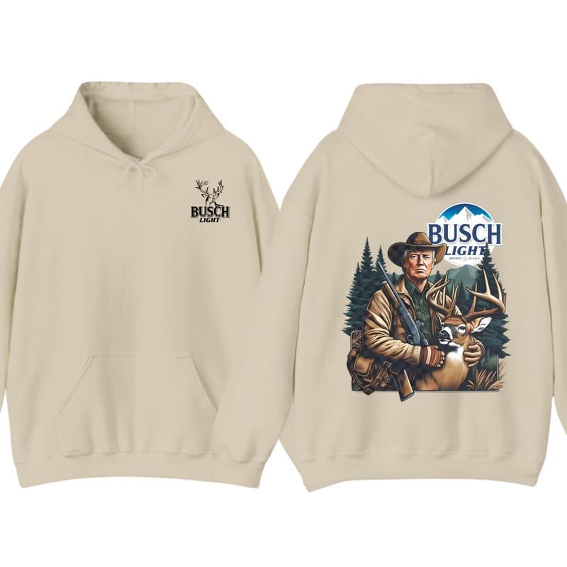 Busch Light Hunting Hoodie,T-shirt - Hunter with Deer Graphic Hoodie for Outdoor Enthusiasts, Perfect for Nature Lovers Menswear unisex hoodie