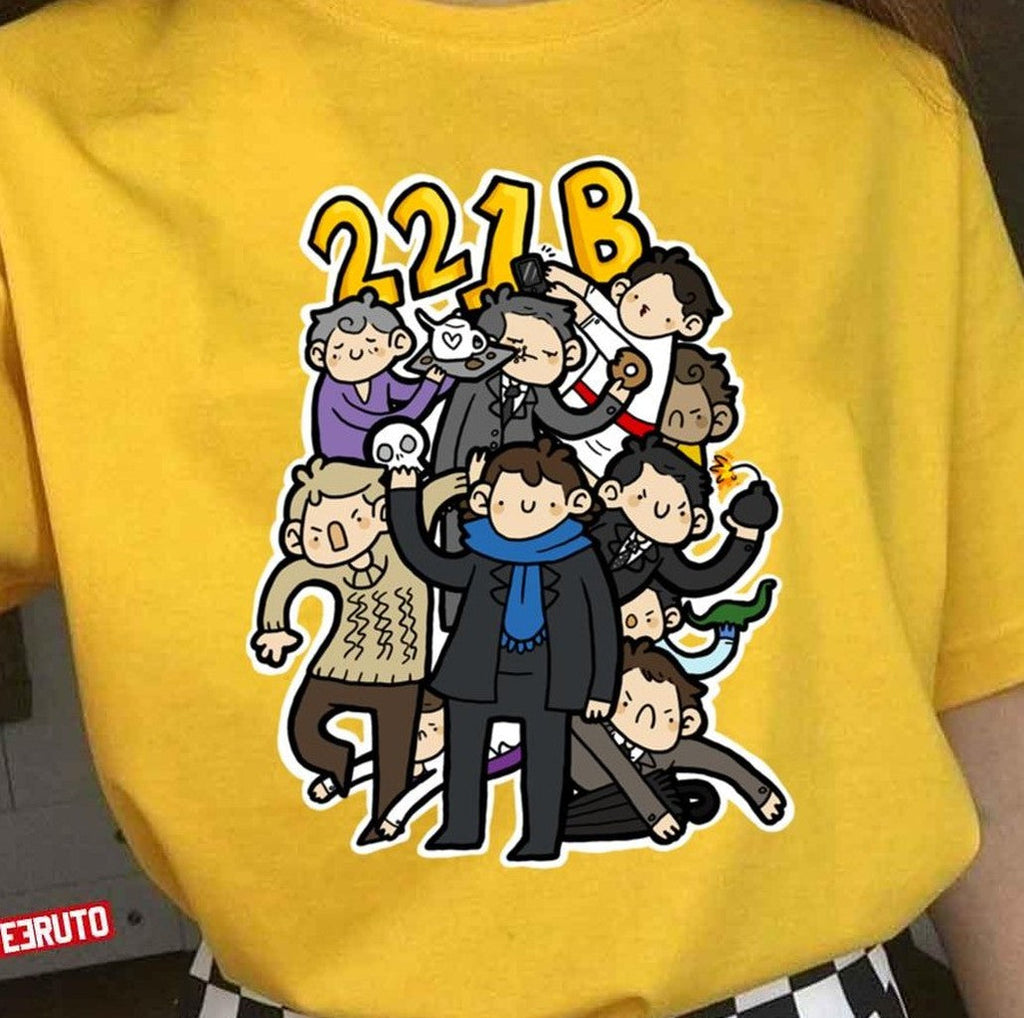 221b Funny Cartoon Design Sherlock Holmes Unisex T-Shirt