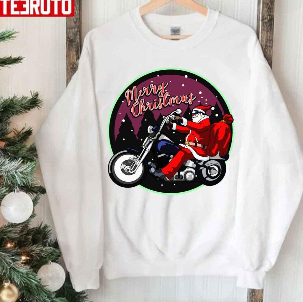 Santa Claus On Motorcycle Merry Christmas Unisex Sweatshirt