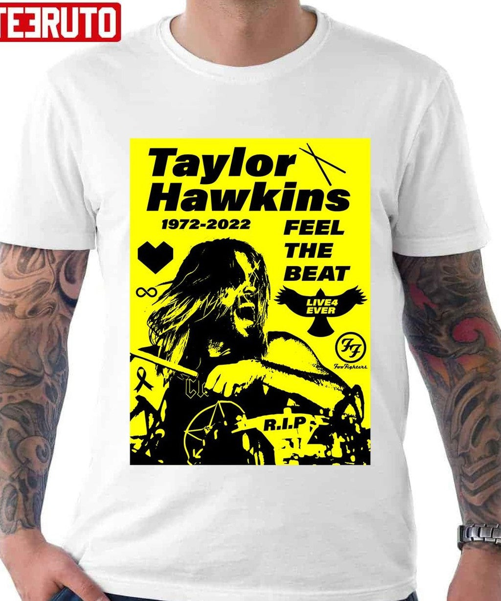 Taylor Hawkins RIP 1972 2022 Feel The Beat Yellow And Black Play Drum Unisex T-Shirt
