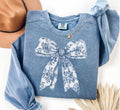 Toile De Jouy Coquette Bow Sweatshirt Blue Ribbon Sweater Girly Aesthetic