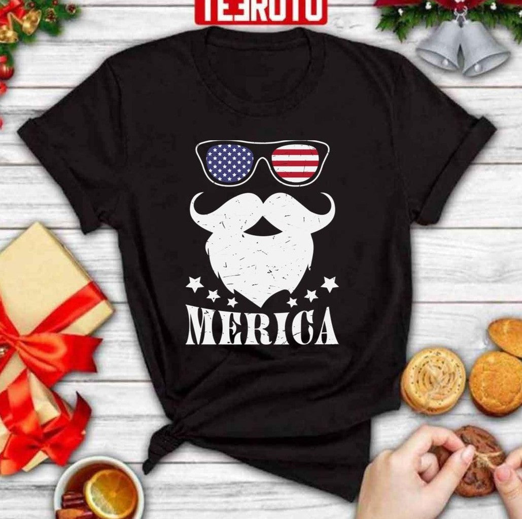 Santa Merica America Flag Glasses Mustache Unisex Sweatshirt