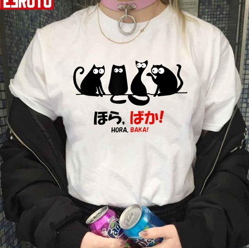 Anime Cute Cats Hora Baka Japanese Cat Lover Unisex T-shirt