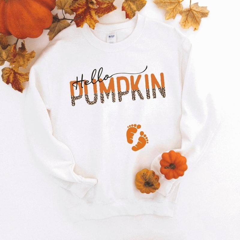 hello pumpkin pregnancy sweater - hello pumpkin pregnancy announcement sweatshirt - fall pregnancy sweaters - fall pregnancy shirt -pullover Light