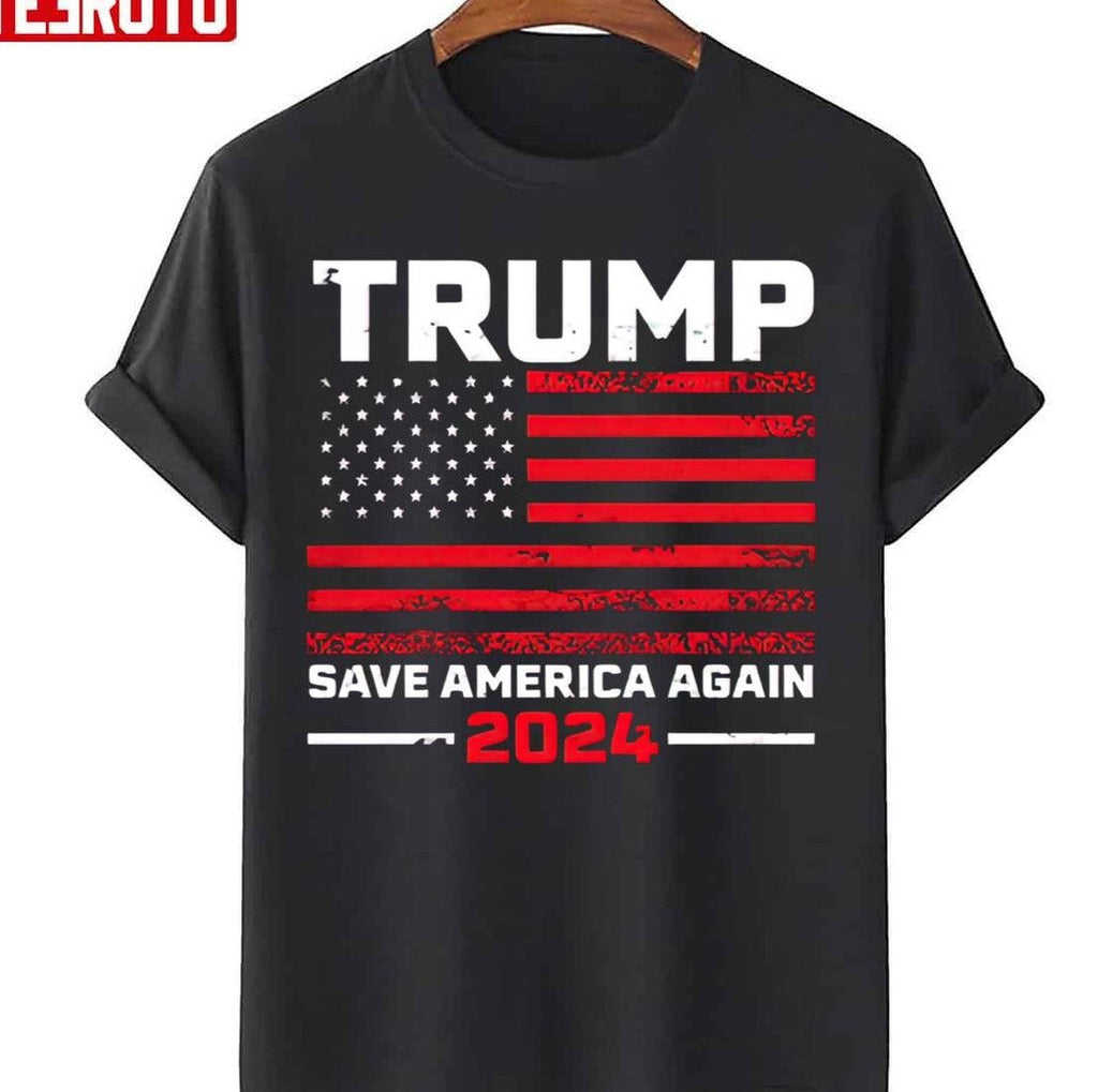2024 Trump Save America Again Usa Flag Unisex T-Shirt