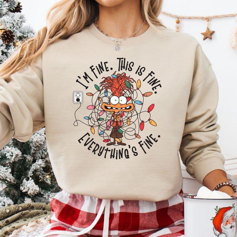 Anxiety Christmas Light Shirt, I'm Fine This Is Fine Everything Is Fine Christmas Light Sweatshirt, Funny Christmas Gift, Inside Out Shirt