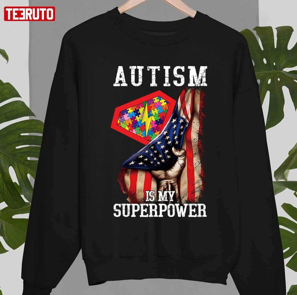 Autism Is My Super Power Superhero Vintage Flag Unisex T-shirt