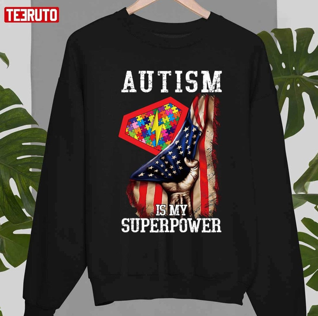 Autism Is My Super Power Superhero Vintage Flag Unisex T-shirt