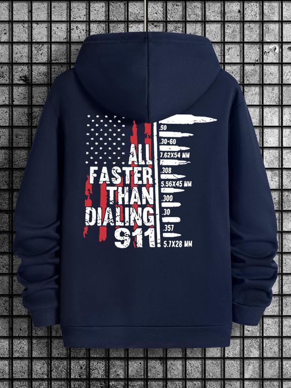 Men's Letter & Flag Print Drop Shoulder Graphic Hoodie, Casual Regular Fit Drawstring Sweatshirt for Holiday Wear, Spring & Fall FashionÂ 
