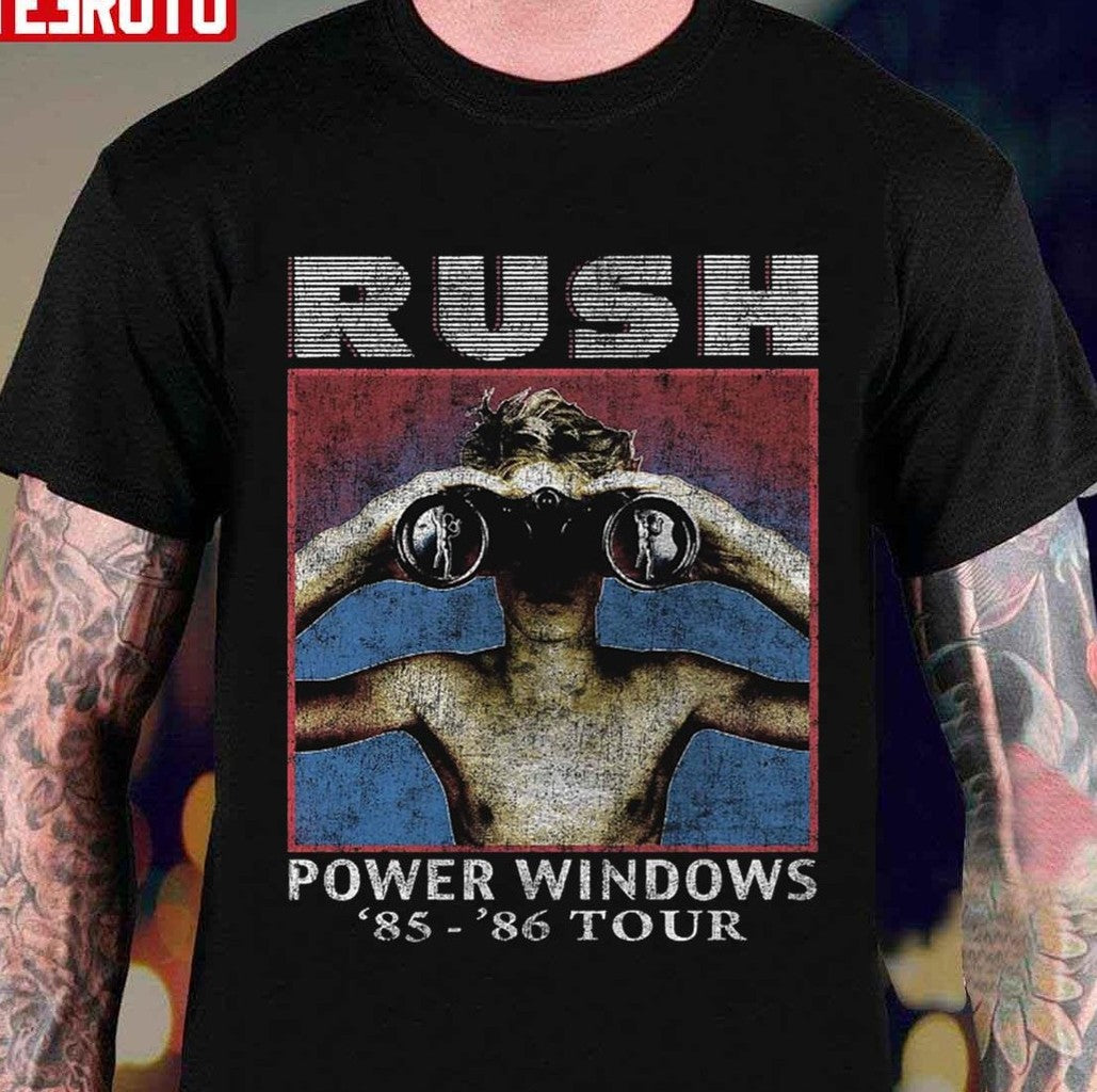 Rush Band Teropong Power Windows 85-86 Tour Unisex T-shirt