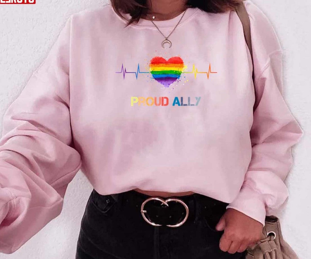 Proud Ally Heart Beat Pride Unisex Sweatshirt
