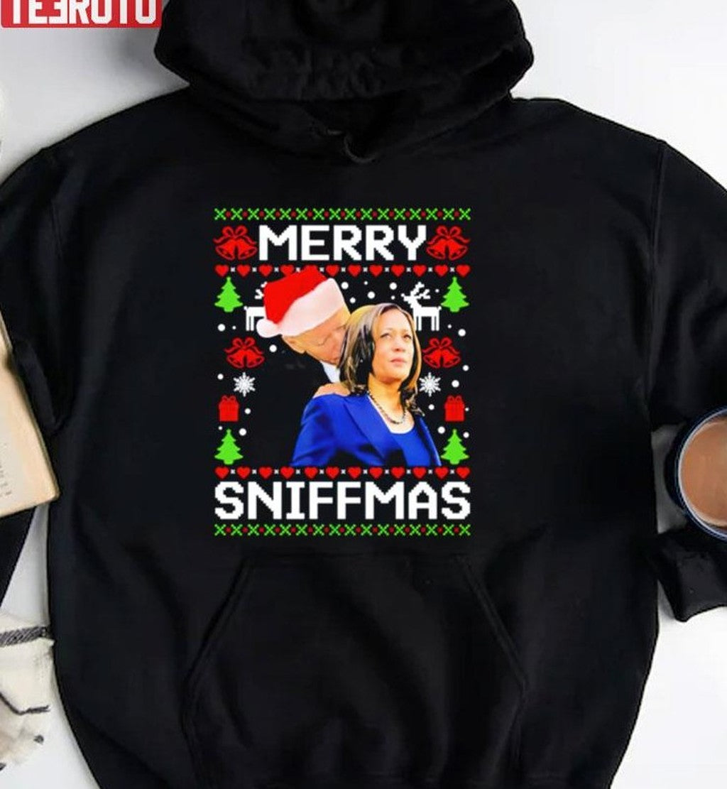 Biden And Kamala Harris Merry Sniffmas Ugly Unisex Hoodie