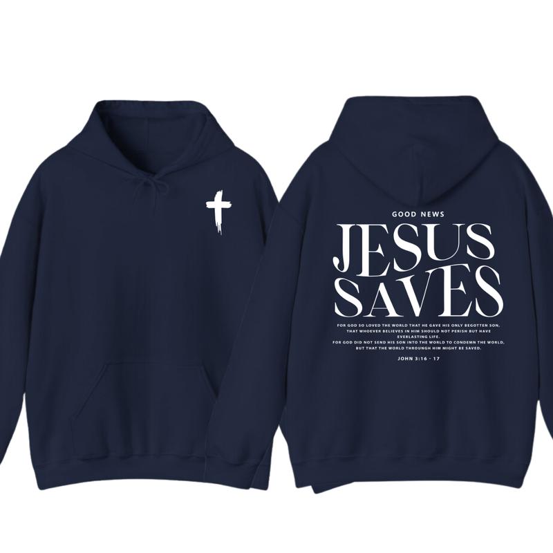Jesus Saves John 316-17 Front and Back Print Christian Pullover Hoodie Full Color, for Men Women