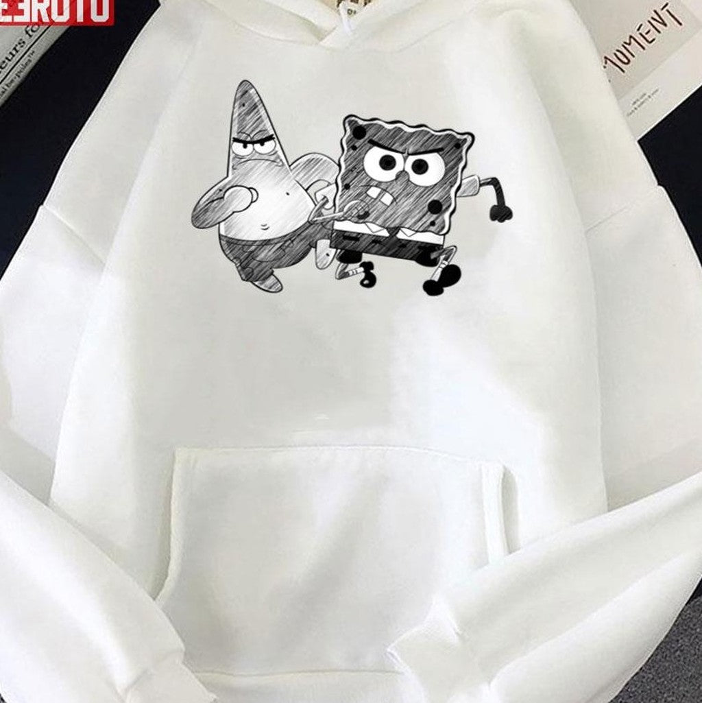 Spongebob And Patrick Black And White Art Unisex Sweatshirt