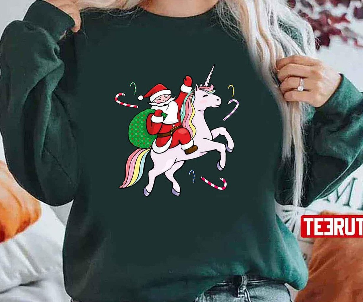 Santa Riding A Unicorn Christmas Unisex Sweatshirt