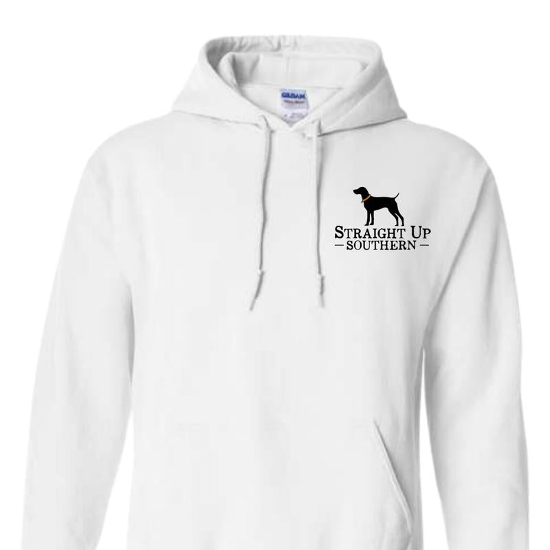 Straight Up Southern Hoodie - Bold Black Hunting Dog with Duck Graphic, Perfect for Outdoorsmen and Waterfowl Hunters, Unisex Hoodie For Women, For Me