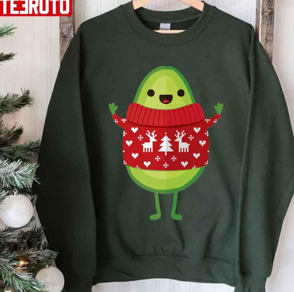 Avocado Wearing Ugly Sweater Merry Christmas Unisex T-Shirt