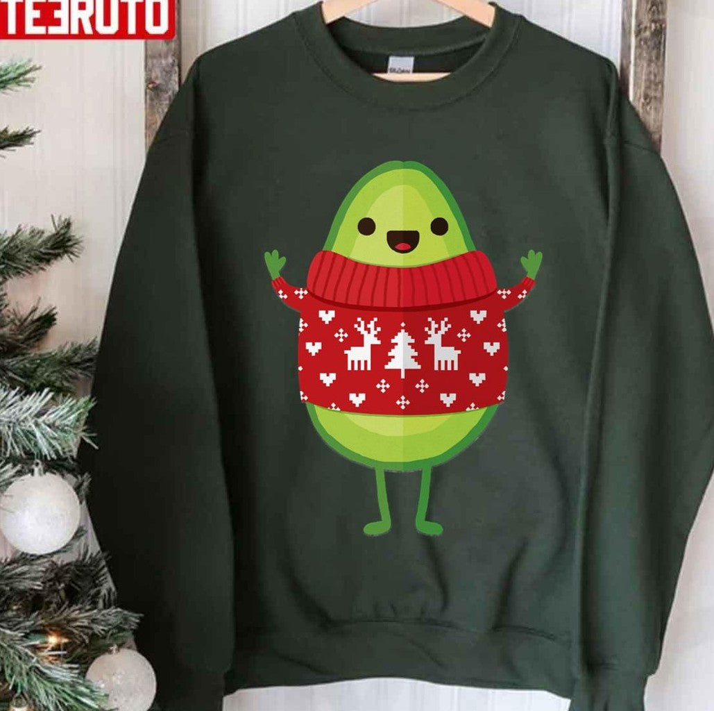 Avocado Wearing Ugly Sweater Merry Christmas Unisex T-Shirt