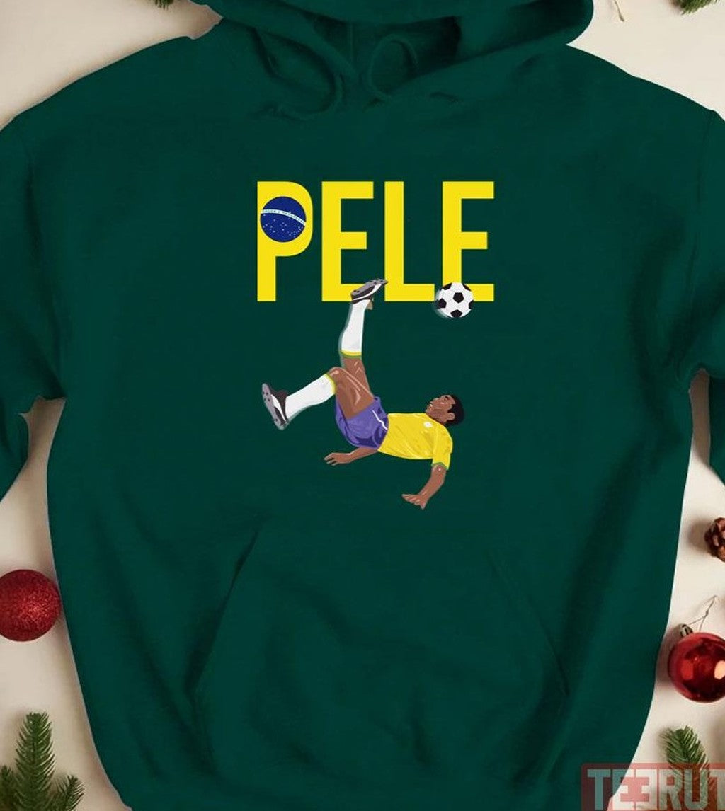 Bicycle Kick Pele Soccer Football Brazil Globe Flag Yellow Text Unisex T-Shirt