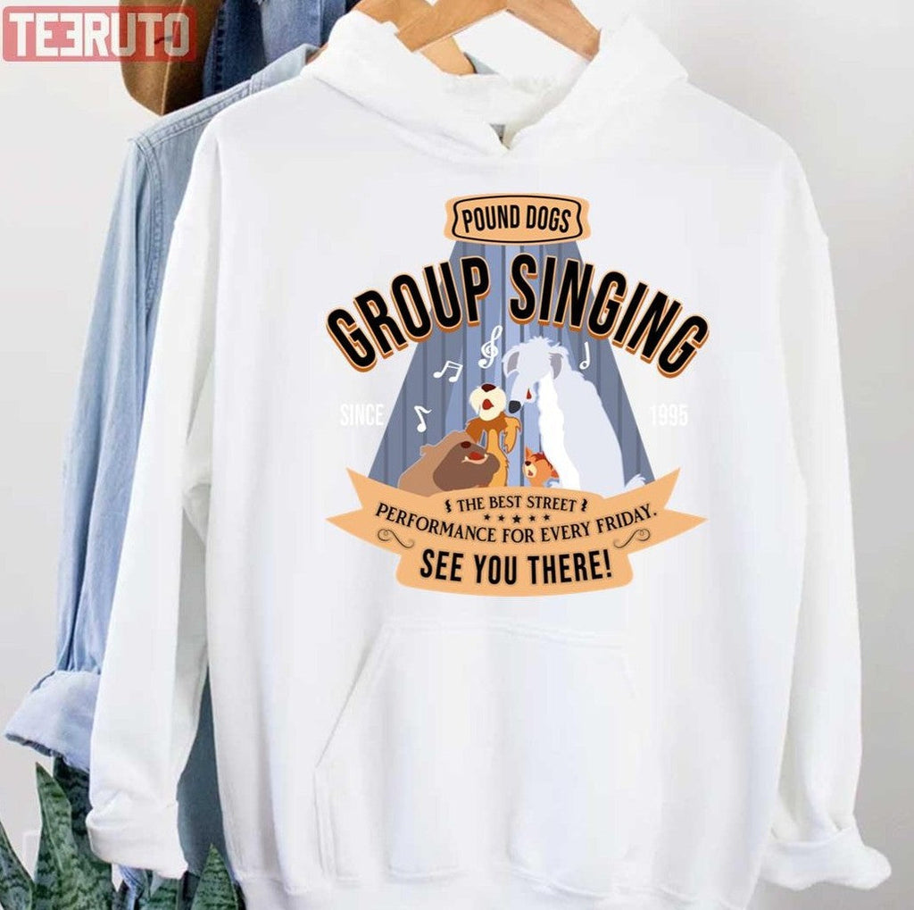 Pound Dogs Group Singing Lady And The Tramp Unisex Hoodie