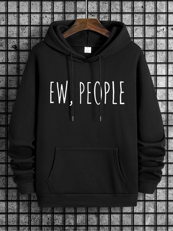 Letter Print Men's Drawstring Hoodie, Casual Pocket Sweatshirt, Spring & Fall Fashion Wear, Men's Wardrobe Essentials, Comfort HoodiesÂ 