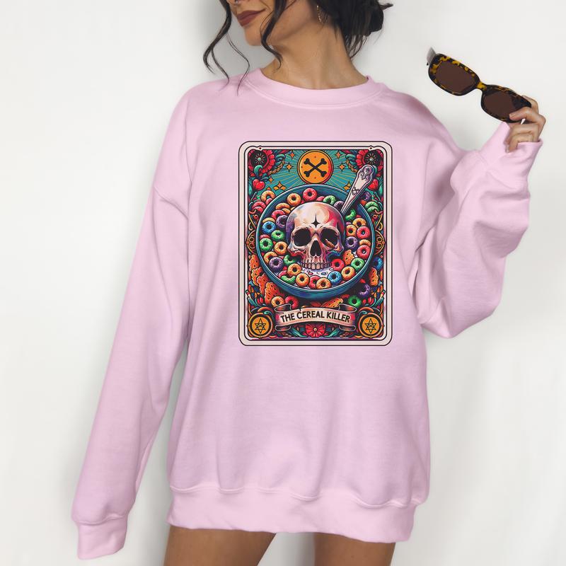 The Cereal Killer Tarot- Unisex Crewneck Sweatshirt - Print is Sublimation, Christmas Crewneck, Gift Idea, Relaxed Fit, Casual Apparel