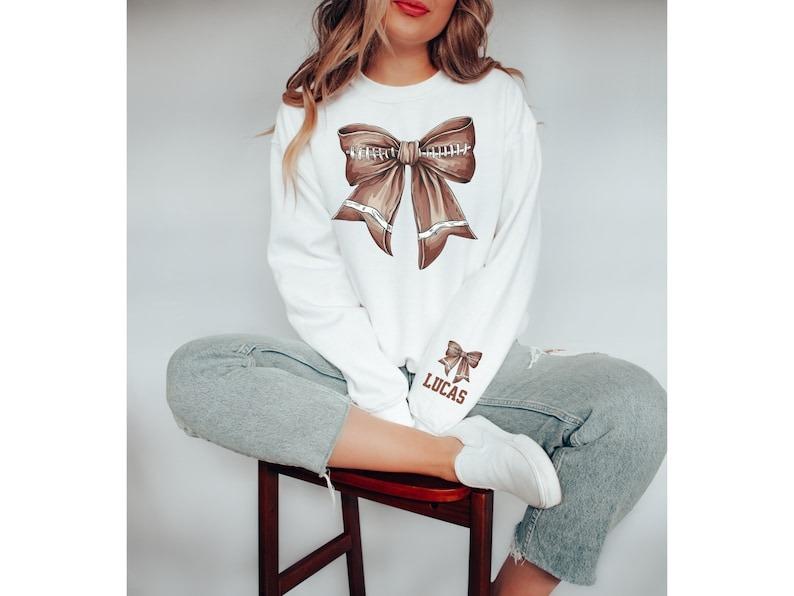 Football Bow Sweatshirt T shirt, Football Coquette Hoodie, Football Mom Shirt, Personalized Game Day Sweatshirt, Sleeve,  Football Mom  Sweatshirt, Fo