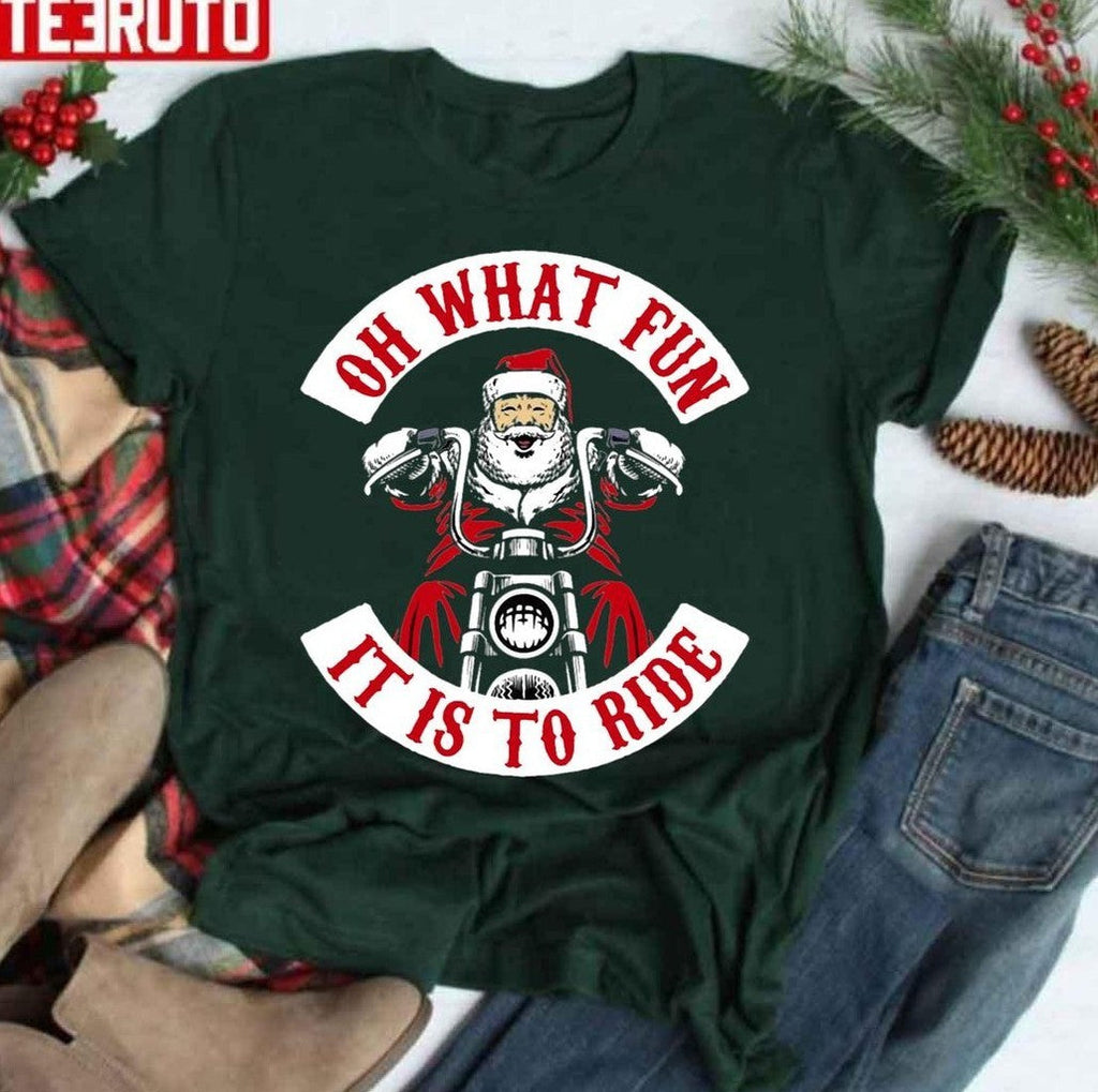 Oh What Fun Santa On Motorcycle Unisex Sweatshirt