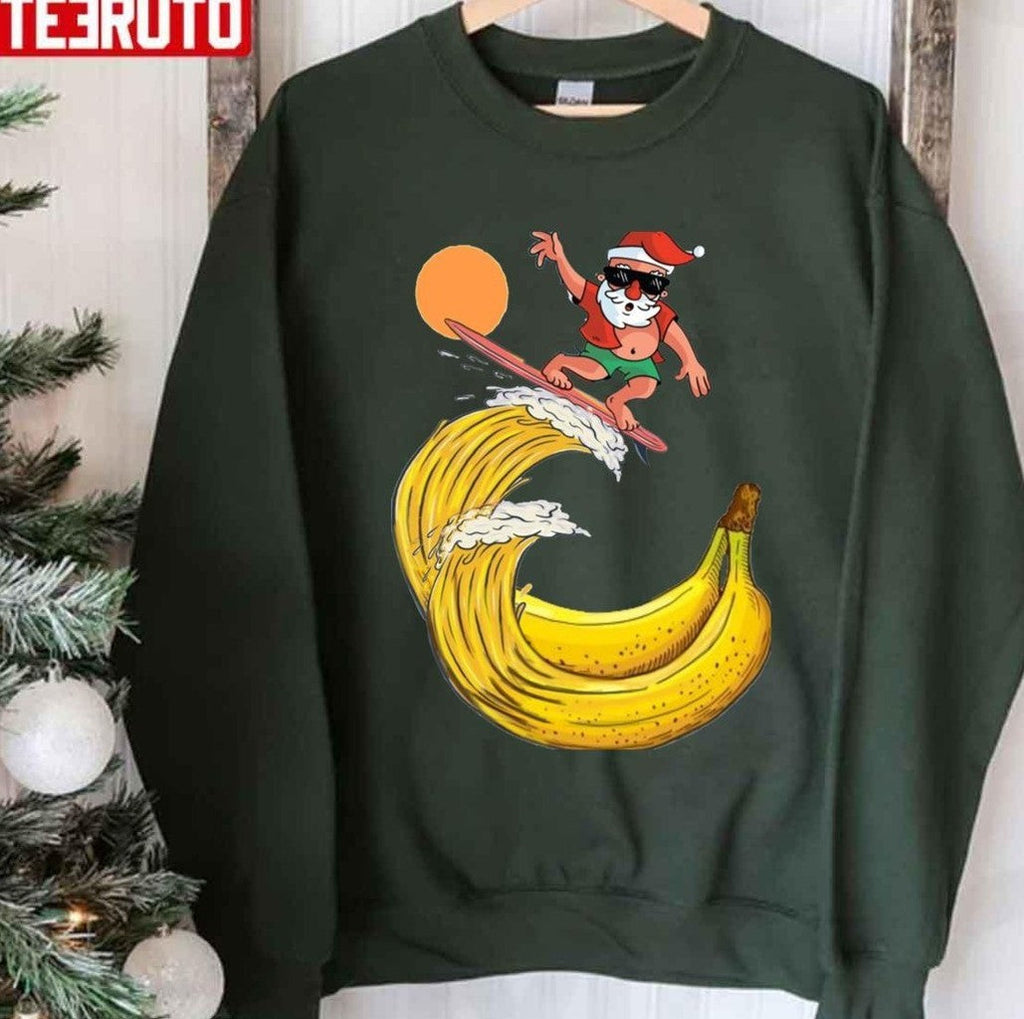 Santa The Banana Surfer Funny Funky Design Unisex T-shirt