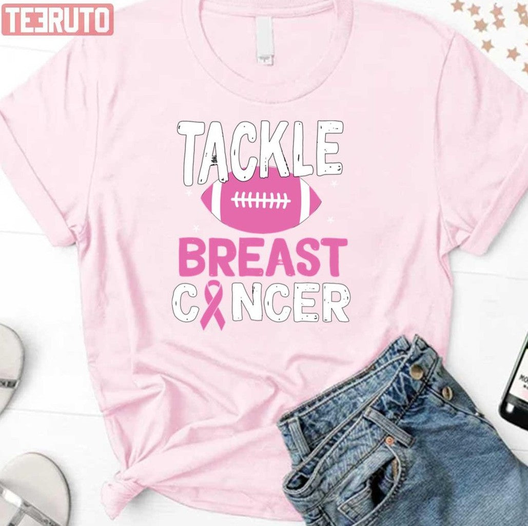 Tackle Breast Cancer Awareness American Football Ball Pink Ribbon Supporters Unisex T-Shirt