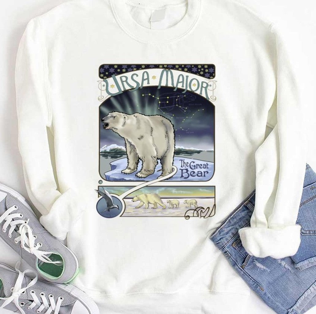 Polar Bear Ursa Major Constellation With Northern Lights Unisex T-Shirt