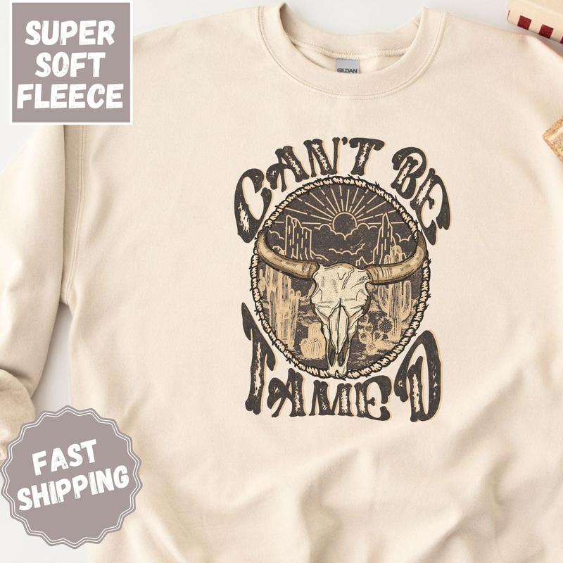 Can't Be Tamed Crewneck Sweatshirt, Womenswear Soft Printed Sweatshirt, Country Music Cozy Oversized Top Fleece Day