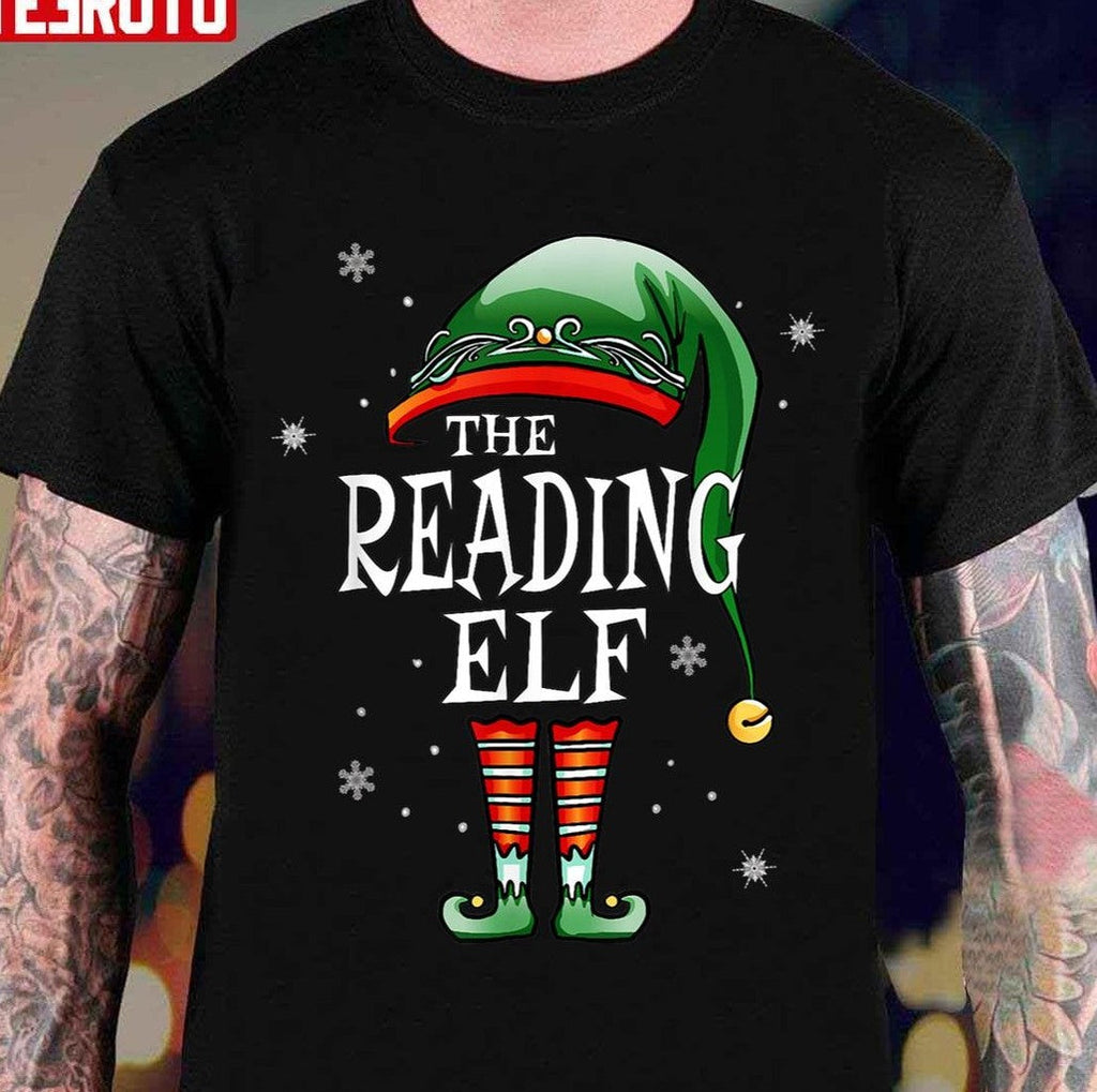 Reading Elf Christmas Vintage Unisex T-Shirt