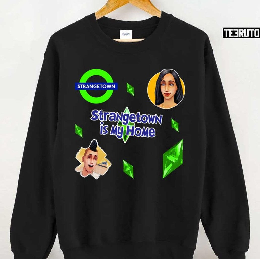 Strangetown Collection Sheet Sim Sims Goth Nervous Alien Ufo The Sims Game Unisex T-shirt