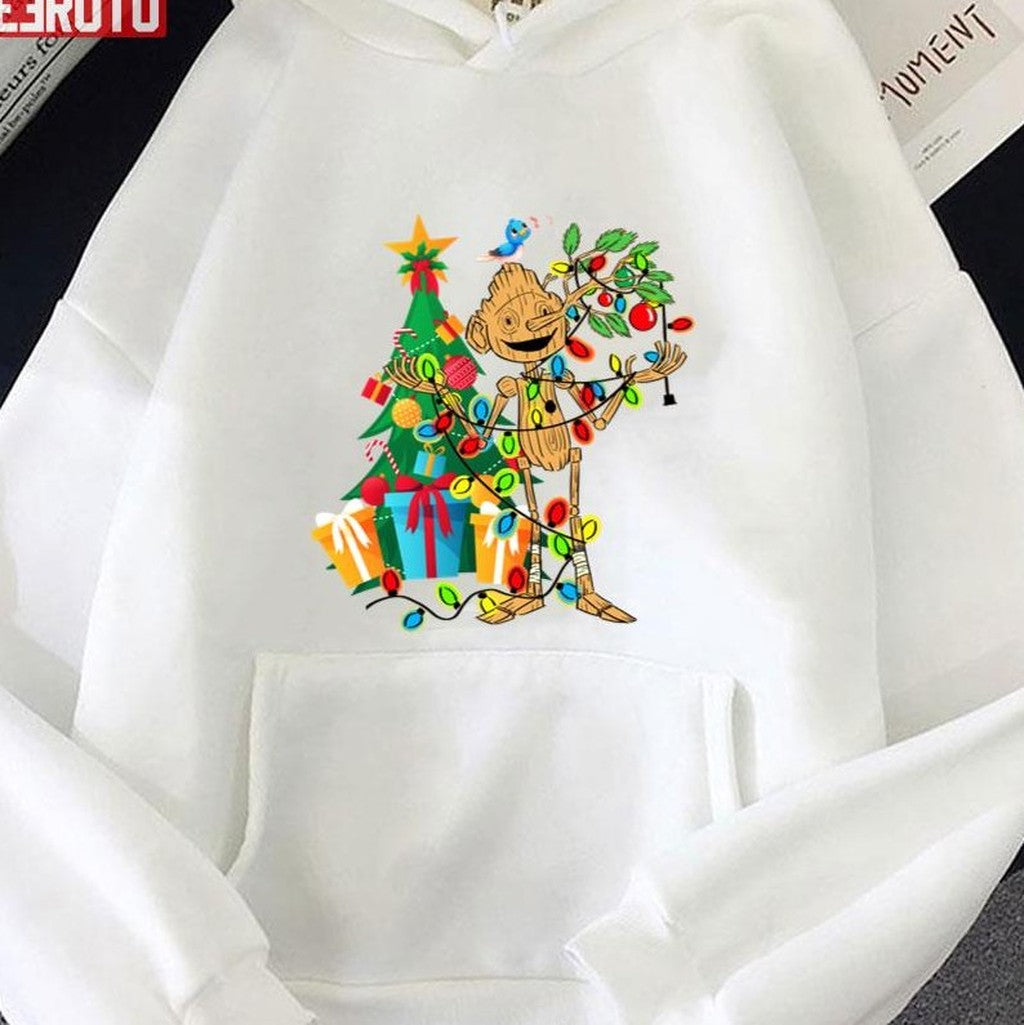 Pinocchio With Christmas Tree Guillermo Del Toro Pinocchio Pinocchio Movie 2023 Unisex Hoodie