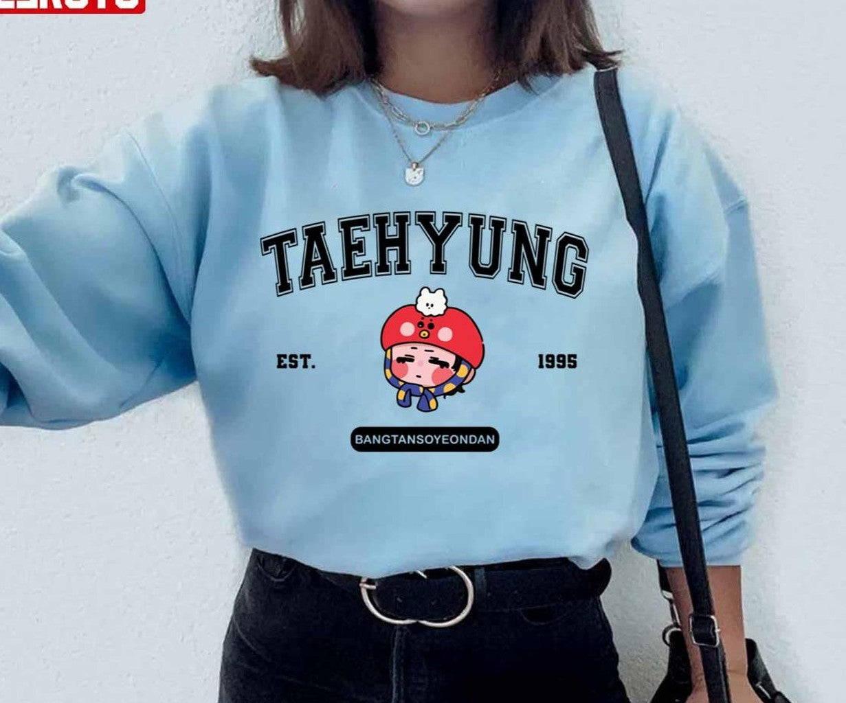 Bangtan Taehyung Chibi Cute Vintage BTS V EST 1995 Design Unisex Hoodie