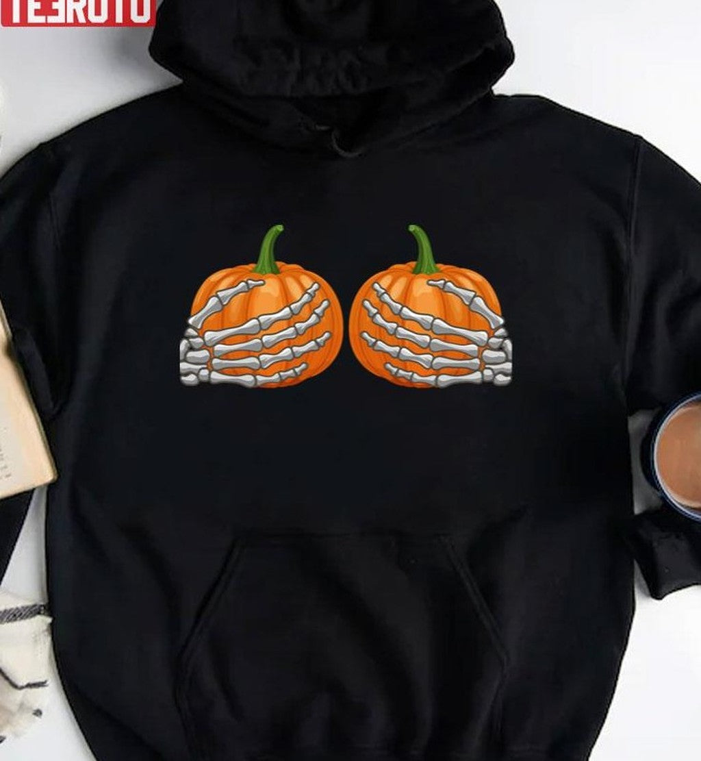 Pumpkin Skeleton Boob Hands Halloween Unisex T-Shirt